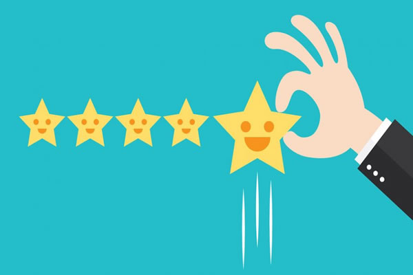 A 5-star rating symbol inside of an article on how to gain business on social media