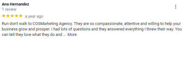 Google Testimonial Review COSMarketing Agency