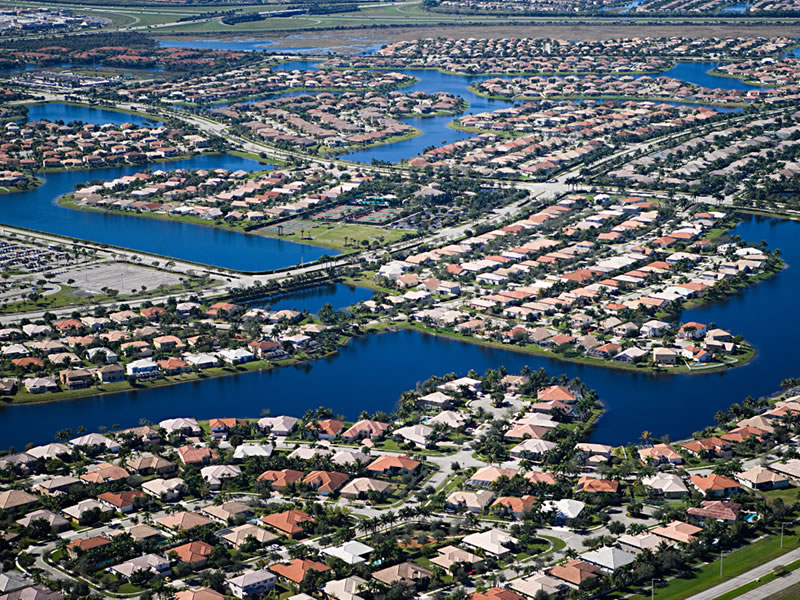 A community of neighborhoods surrounded by lakes